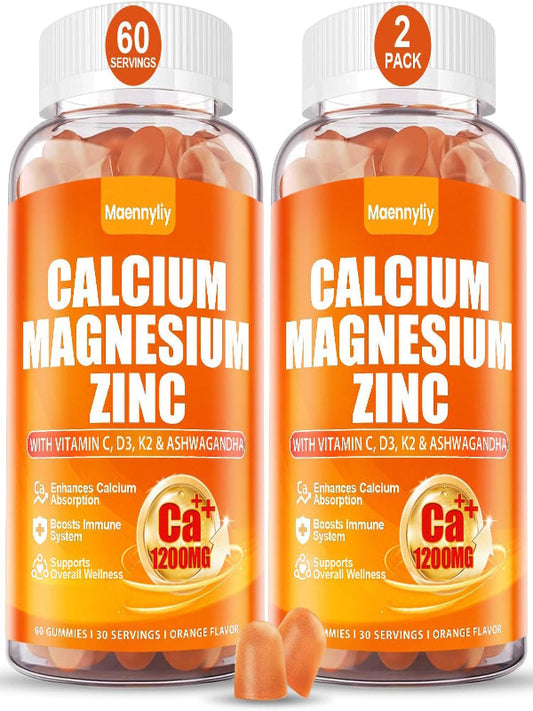Calcium 1200 mg with Vitamin D3 Gummies for Adults - Calcium Citrate with Vitamin D3 K2, Magnesium, Zinc, Boron, Copper and Ashwagandha - Extra Absorption Calcium Supplement for Women Men Nirvana Guru