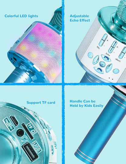 Amazmic Kids Karaoke Microphone Machine Toys for Girls Bluetooth Microphone with LED Light, Birthday Gift for Girls Boys 3 4 5 6 7 8 9 10 11 12 Year Old Kids Toys(Blue) nirvanaguru