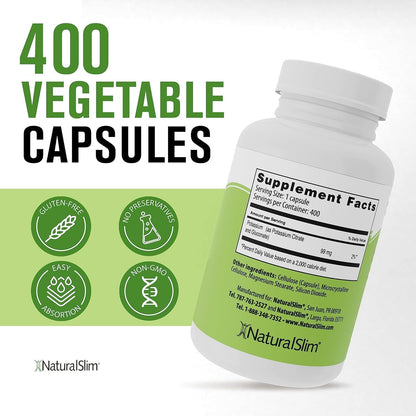 NaturalSlim Natural Potassium Citrate Gluconate 99 mg - Kadsorb Supports Electrolyte Balance & Normal pH - Absorbable Potassium Supplements with Essential Minerals - Non GMO 400 Capsules 1 Pack Nirvana Guru