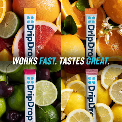 DripDrop Sugar Free Hydration Packets - Zero Classic Variety Pack - Single Serve Electrolytes Powder Drink Mix - Lemon Lime, Watermelon, Peach, Passion Fruit - Non-GMO, Gluten Free, Vegan - 32 Sticks