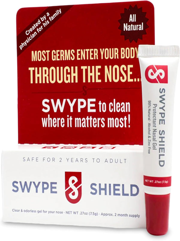 Swype Shield Airborne Particle and Allergen Blocker Nasal Gel - Drug-Free, for Pollen Allergy Sufferers, for Airplane Travel - (Unscented) Over 180 Applications Per Tube (0.27 oz, 7.5g Pack of 1) Nirvana Guru