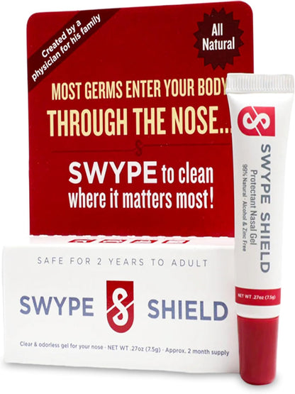 Swype Shield Airborne Particle and Allergen Blocker Nasal Gel - Drug-Free, for Pollen Allergy Sufferers, for Airplane Travel - (Unscented) Over 180 Applications Per Tube (0.27 oz, 7.5g Pack of 1) Nirvana Guru