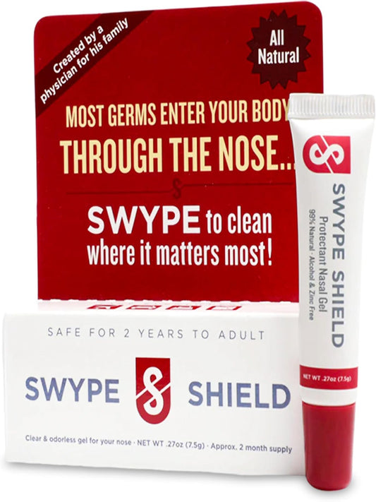 Swype Shield Airborne Particle and Allergen Blocker Nasal Gel - Drug-Free, for Pollen Allergy Sufferers, for Airplane Travel - (Unscented) Over 180 Applications Per Tube (0.27 oz, 7.5g Pack of 1) Nirvana Guru