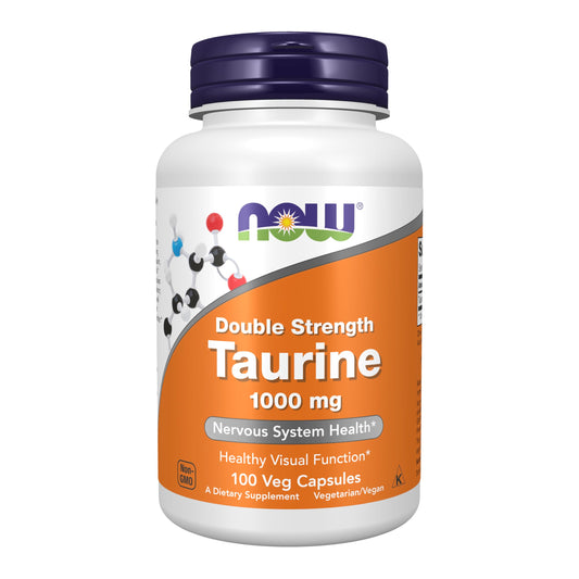 NOW Foods Supplements, Taurine 1,000 mg, Double Strength, Nervous System Health*, 100 Veg Capsules - Nirvana Guru