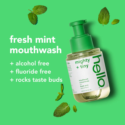 Hello Fresh Mint Mouthwash Concentrate, Alcohol Free for Bad Breath, Travel Size Mouthwash Made with Coconut Oil and Tea Tree Oil, Helps Freshen Breath, 2 Pack, 3.25 Oz Pump Bottles Nirvana Guru