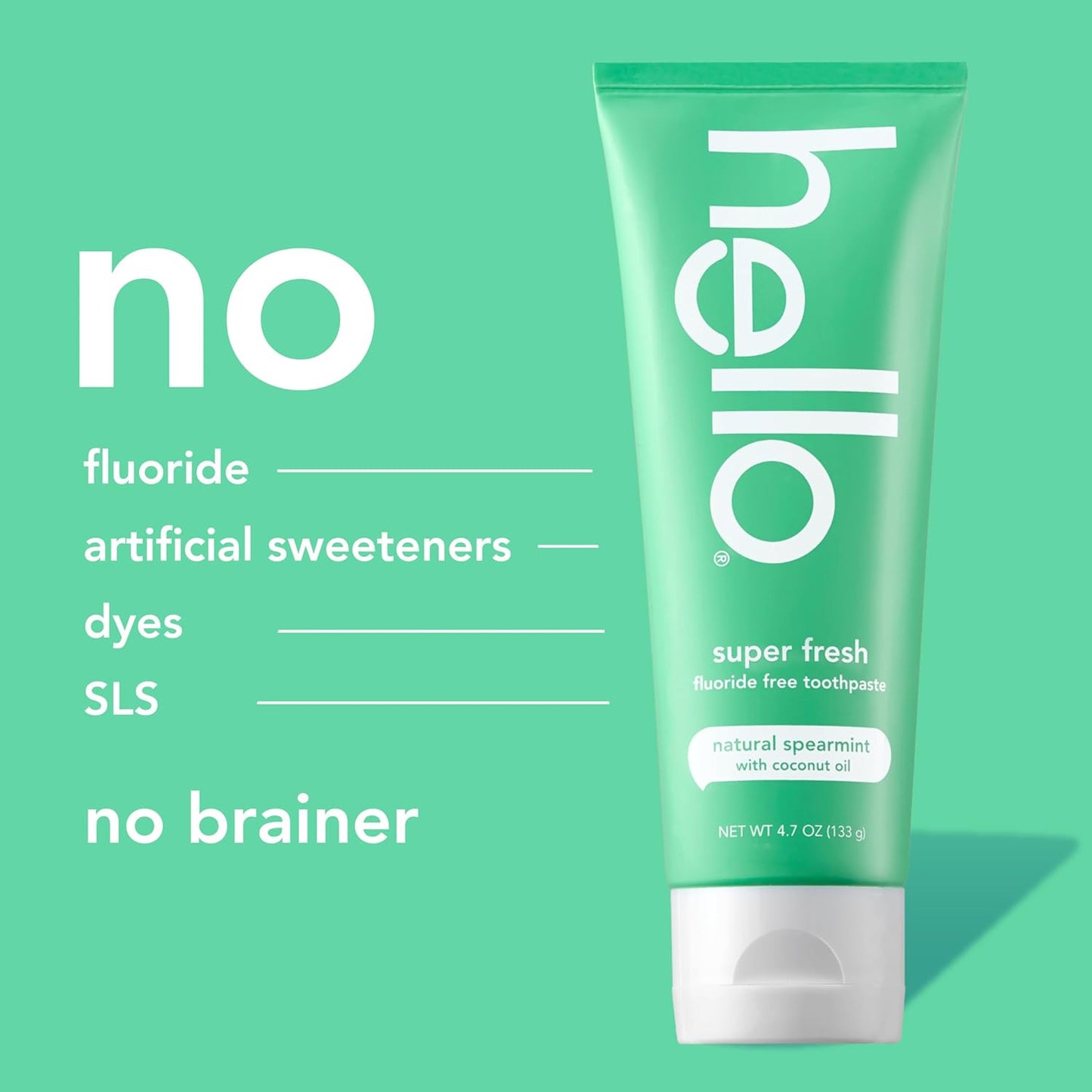 hello Super Fresh Fluoride Free Toothpaste, Toothpaste for Bad Breath, Helps Remove Surface Stains, Natural Spearmint, 3 Pack, 4.7 Oz Tubes Nirvana Guru