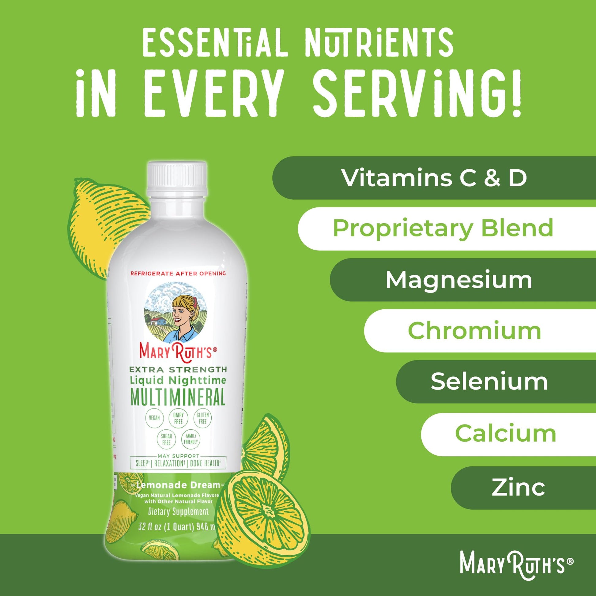 MaryRuth's Liquid Nighttime Multimineral | NO Melatonin | Bedtime Routine | Magnesium Citrate | Calcium | Zinc | Vitamin D3| Available in 4 Flavors | Vegan | Sugar Free | Gluten Free | 32 Oz - Nirvana Guru