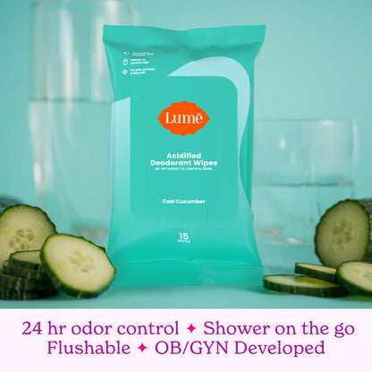 Lume Acidified Deodorant Wipes - 24 Hour Odor Control - Aluminum Free, Baking Soda Free, Skin Loving - 15 Count (Pack of 3) (Cool Cucumber) Nirvana Guru