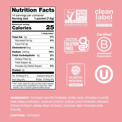 Cure Hydration | Plant-Based Electrolyte Drink Mix | No Added Sugar | FSA & HSA | Dehydration Relief Powder Made with Coconut Water | Non-GMO | Vegan | Pouch of 14 Packets - Berry Pomegranate