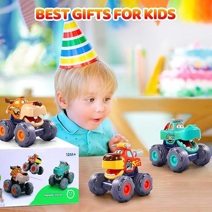 Car Toys for 1 Year Old Boy Gifts, Pull Back Monster Truck Toy Cars for Toddlers 1-3, 1 2 3 One Year Old Boy Birthday Gift 1st Vehicles Kids Stocking Stuffers Toddler Baby Boys Toys 12-18 Months nirvanaguru