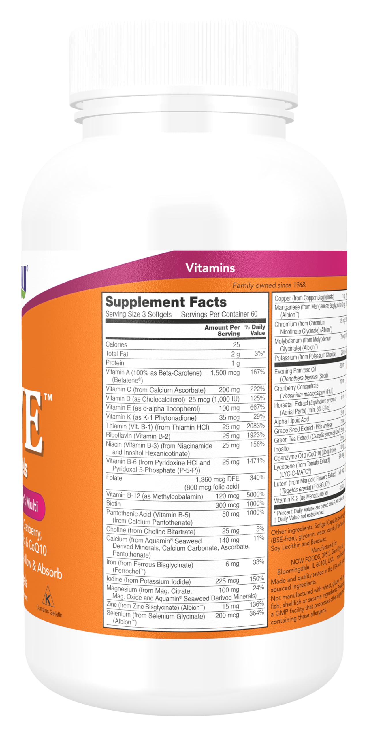 NOW Foods Supplements, Eve™ Women's Multivitamin with Evening Primrose, Cranberry, Green Tea, Horsetail Silica & CoQ10, 180 Softgels - Nirvana Guru