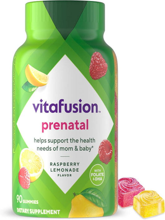 vitafusion PreNatal Gummy Vitamins, Raspberry Lemonade Flavor, Prenatal Vitamin Supplement for Women with Folate and DHA, 45 Day Supply, 90 Count Nirvana Guru
