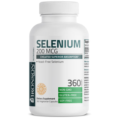 Bronson Selenium 200 mcg – Yeast Free Chelated Amino Acid Complex - Essential Trace Mineral with Superior Absorption, 250 Vegetarian Capsules Nirvana Guru