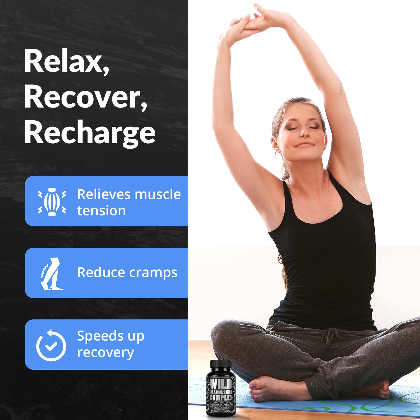 Wild Foods Magnesium Complex Supplement with 7X Forms, 90 Capsules | High Absorption, Full Spectrum, Easy Digestion | 500mg Glycinate, Bisglycinate, Malate, Orotate, Citrate, Taurate Nirvana Guru