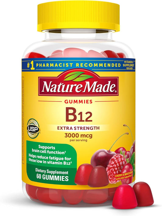 Nature Made Extra Strength Vitamin B12 Gummies, 3000 mcg per serving, B12 Vitamin Supplement for Energy Metabolism Support, 60 Gummy Vitamins, 30 Day Supply - Nirvana Guru