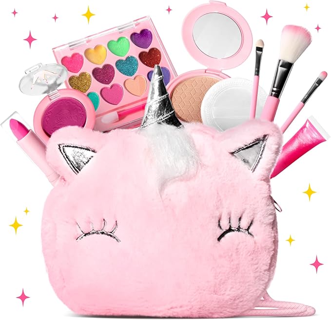 ULOVEME Kids Real Makeup Kit for Girls with Fluffy Purse - Real, Non Toxic, Washable Make Up Toy - Umicorn Toys Gift for 3 4 5 6 7 8 Years Old Girls Birthday (Pink Umicorn) nirvanaguru