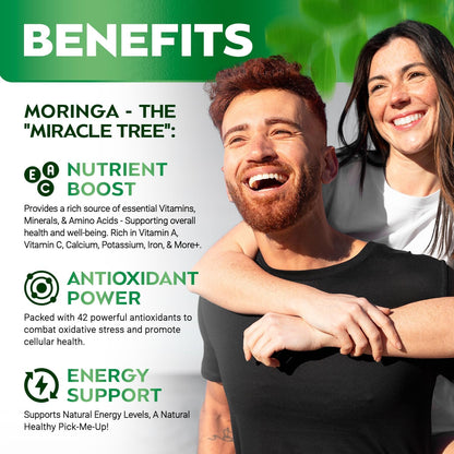 Rosabella Moringa Capsules - Pure Moringa Powder, Energy, Skin, Immune & Gut Health Superfood, Rich in Antioxidants, Essential Vitamins & Amino Acids, Natural Green Superfood Supplement - 60 Count