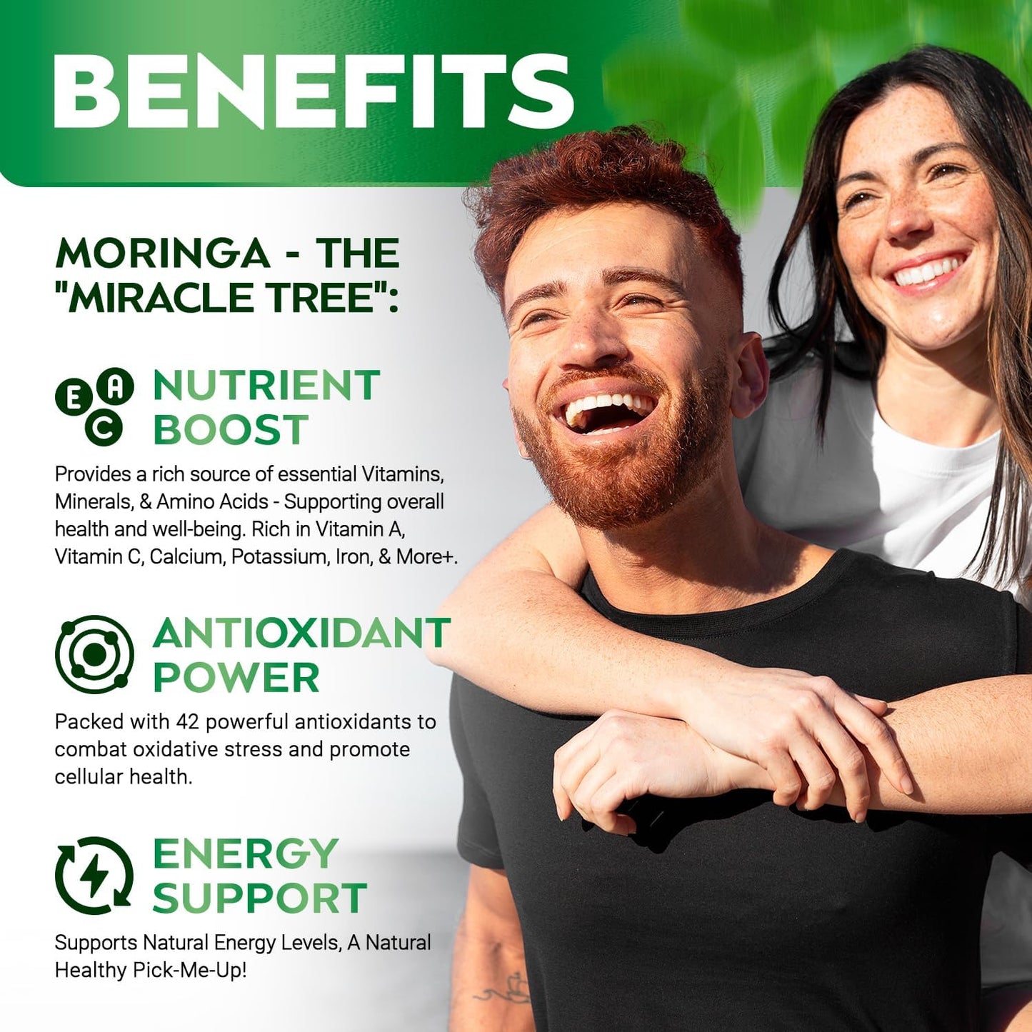 Rosabella Moringa Capsules - Pure Moringa Powder, Energy, Skin, Immune & Gut Health Superfood, Rich in Antioxidants, Essential Vitamins & Amino Acids, Natural Green Superfood Supplement - 60 Count