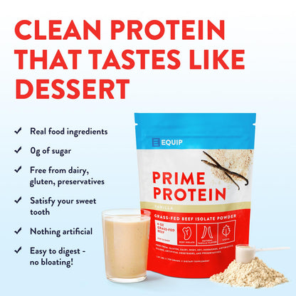 Equip Foods Prime Protein Powder | Clean, Grass Fed Beef Protein Isolate | Carnivore Protein Powder | Paleo, Keto Friendly | Gluten, Dairy Free | Helps Build & Repair Tissue | 30 Servings, Chocolate