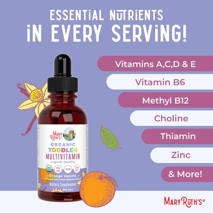 MaryRuth Organics Kids Multivitamin for Toddlers | USDA Organic | Toddler Vitamins Liquid Drops for Kids Ages 1-3 | Toddler Immune Support & Overall Wellness | Vegan | Non-GMO | Gluten Free | 2 Fl Oz - Nirvana Guru