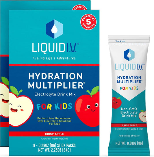 Liquid I.V.® Hydration Multiplier® +Kids - Crisp Red Apple | Electrolyte Powder Drink Mix | 2 Pack (16 Servings) - Nirvana Guru