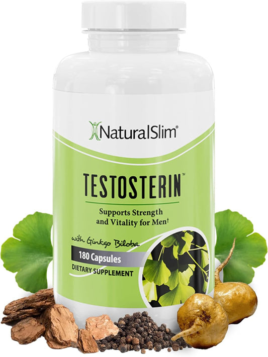 NaturalSlim Natural Testosterone Booster for Men - Male Enhancing Supplement with Ginkgo Biloba, L Arginine, Zinc, Vitamin B3, & Testofen for Energy, Muscle Builder & Metabolism - 180 Capsules - Nirvana Guru