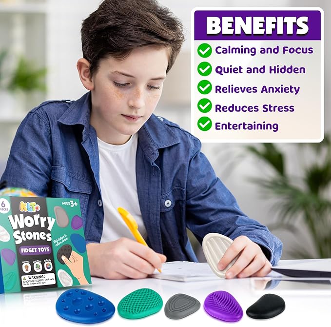 Fidget Toys Adults Sensory Stone: 6 Pack Textured Worry Stone for Autism Kids Calming Down - Fidget Stress Toys for Anxiety Relief - Small Students Prizes Fidget Toys Nirvana Guru