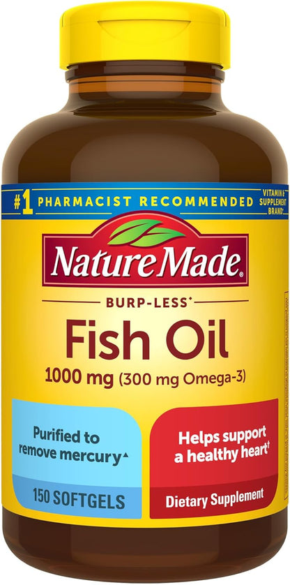 Nature Made Burp Less Fish Oil Omega 3 Supplements, 1000mg Softgels, Omega 3 Fish Oil Supplements for Healthy Heart Support, 320 Softgels, 160 Day Supply - Nirvana Guru