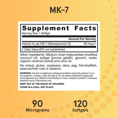 Jarrow Formulas MK-7 90 mcg - Bioactive Form of Vitamin K2 - 120 Servings (Softgels) - For Bone & Cardiovascular Health - Vitamin K2 MK-7 Dietary Supplement - K2 Vitamin Supplement MK-7 - Gluten Free - Nirvana Guru