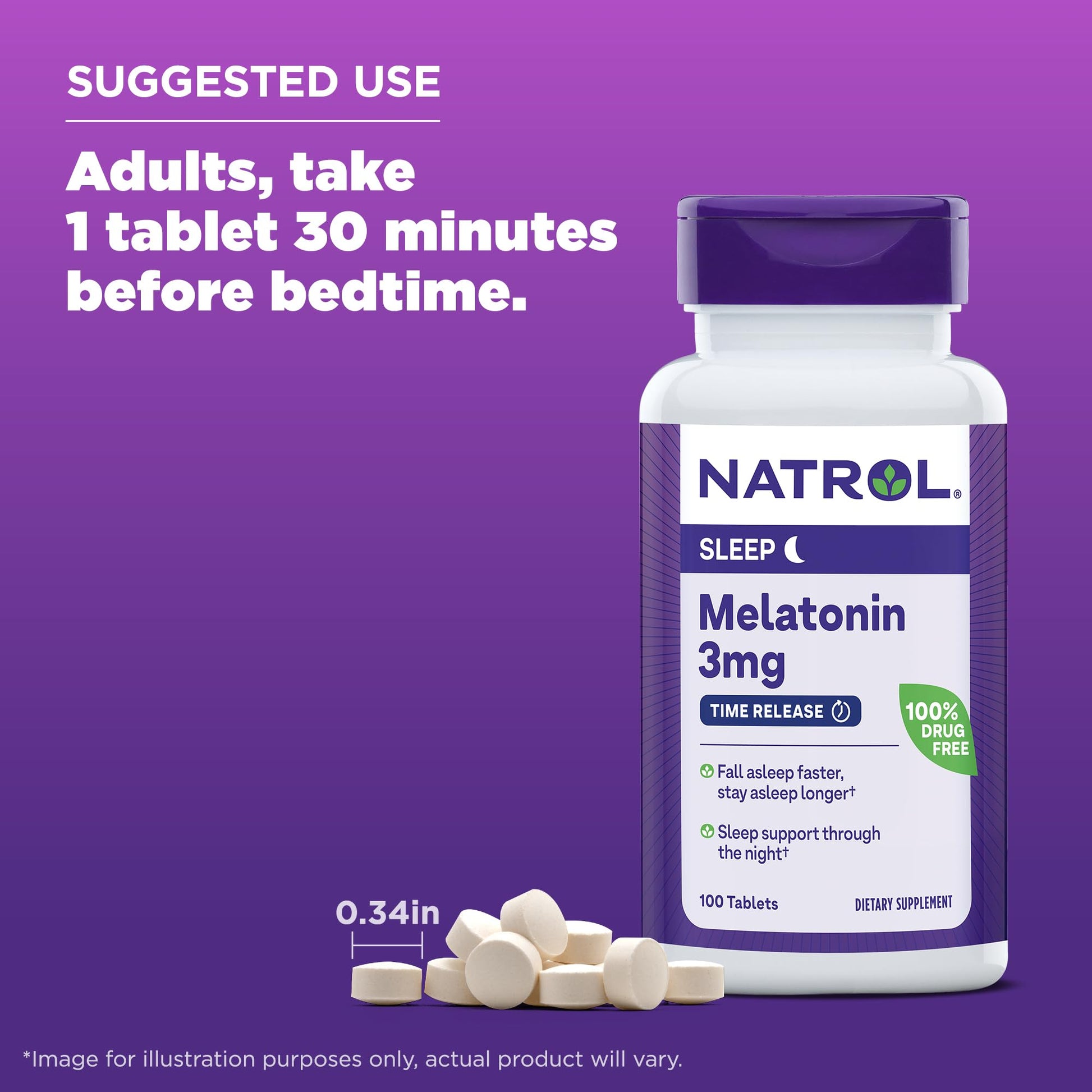 Natrol Melatonin 3 mg Time Release, Dietary Supplement to Minimize Wake Ups, Nighttime Sleep Aid, 100 Tablets, Up to a 100 Day Supply Nirvana Guru