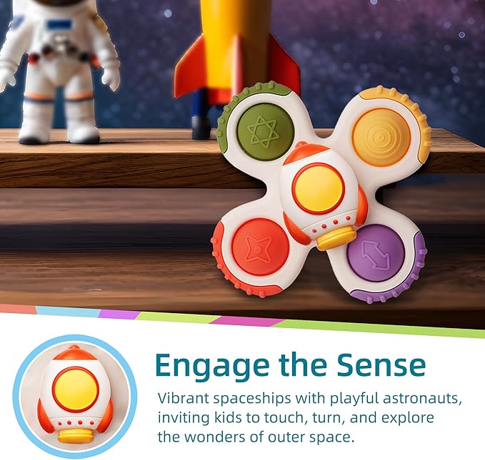 LiKee Strong Suction Cup Fidget Rotating Sensory Bath Toys for Baby 12 18 Months Airplane Car Travel Table & Window Toys for 1 2 Years Old Toddler Boys and Girls (Space-2) nirvanaguru
