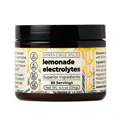 Santa Cruz Paleo Electrolyte Powder, Lemonade Flavor, Sugar Free Hydration Drink Mix with Himalayan Pink Salt, Sea Salt, Magnesium Glycinate, Potassium Chloride, Sweetened with Stevia, 30 Servings