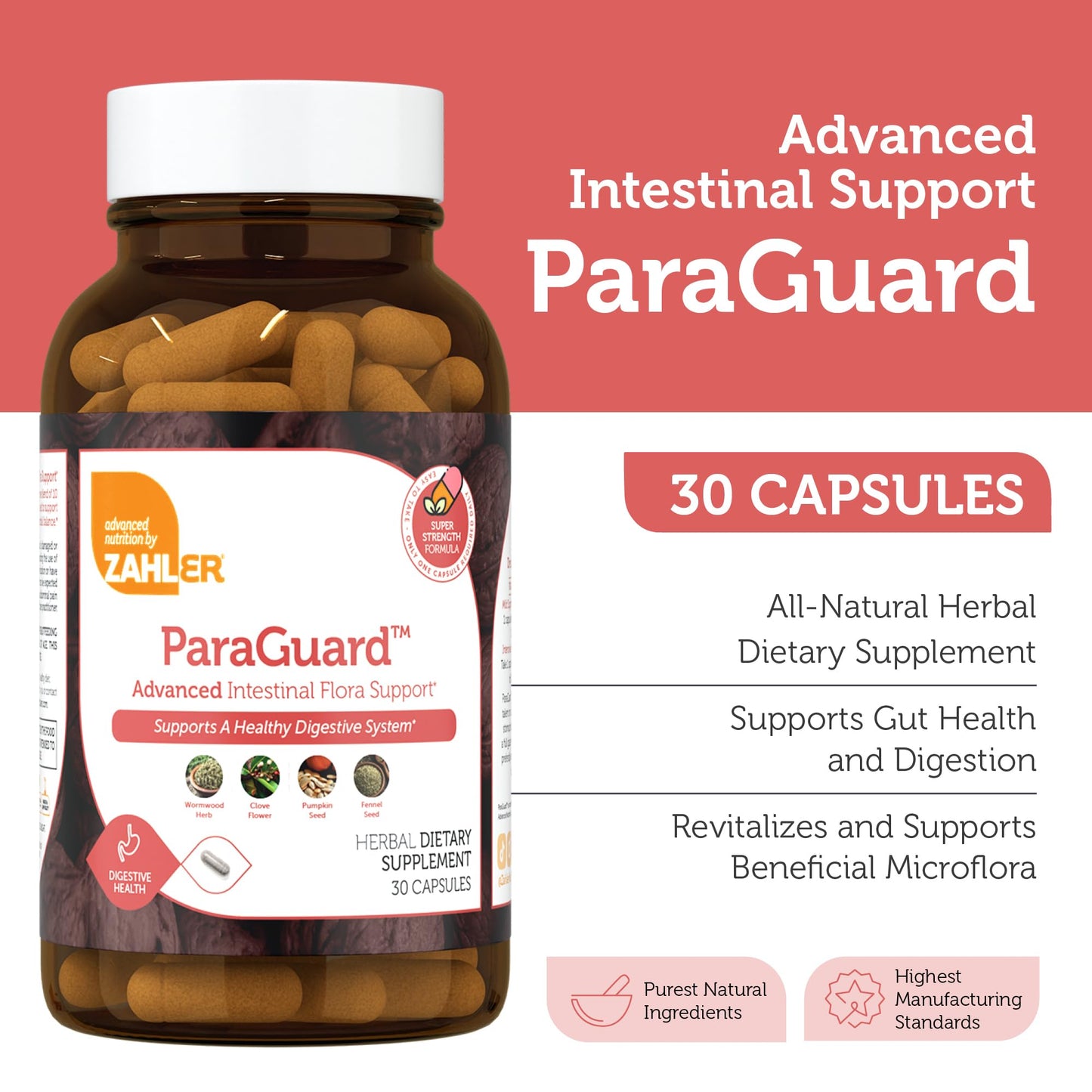 Zahler - ParaGuard Capsules - Gut Health Supplement - Formula has Wormwood, Garlic Bulb, Pumpkin Seed, Clove & More - Natural Support for Humans - Certified Kosher 30 Count - Nirvana Guru
