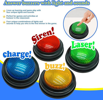 Set of 4 Buzzers for Trivia Games, Answer Buzzers for Classroom, Family Feud Jeopardy Buzzer, Game Buzzers with Lights and Sound for Classroom, Game Show Buzzer Buttons nirvanaguru