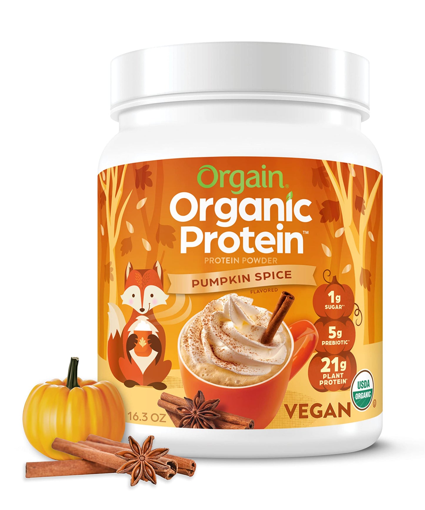 Orgain Organic Vegan Protein Powder, Vanilla Bean - 21g Plant Protein, 4g Prebiotic Fiber, No Lactose Ingredients, No Added Sugar, Non-GMO, For Shakes & Smoothies, 2.03 lb (Packaging May Vary)