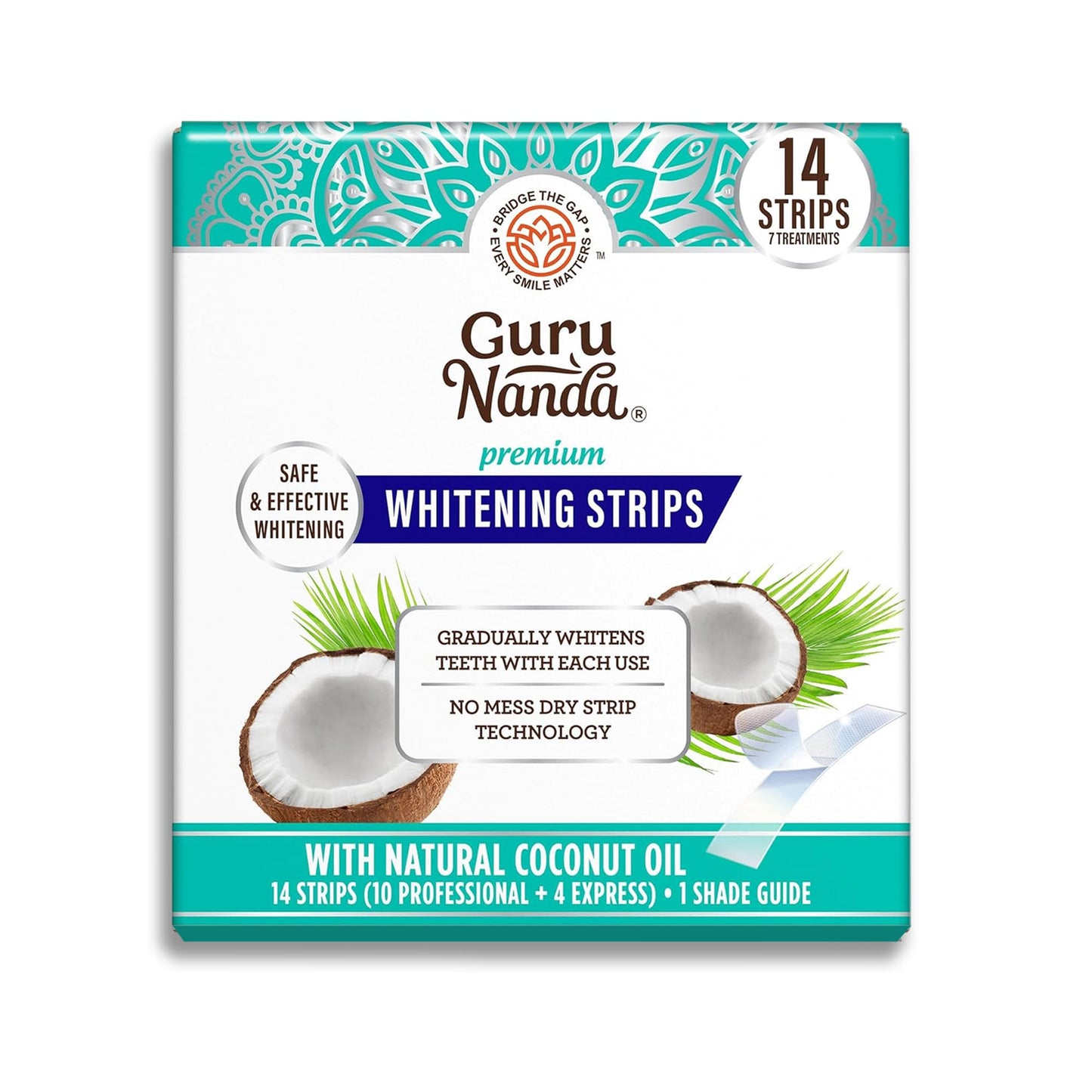 GuruNanda Teeth Whitening Strips - 7-Day Treatment with Non-Slip, Dry Strip Technology - Whitening Designed with Care for a Brighter Smile Nirvana Guru
