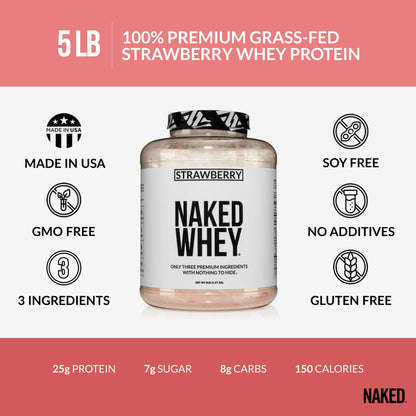 NAKED Whey Vanilla Protein Powder - Only 3 Ingredients - Grass Fed Whey Protein Powder, Vanilla Flavor, and Organic Coconut Sugar, No GMO, No Soy, and Gluten Free - 24 Servings