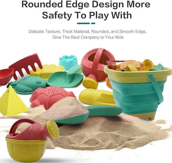 Beach Toys for Kids - Sand Toys Set Includes Collapsible Sand Bucket Shovel and Sand Rake Toy for Beach 12 PCS, Sandbox Toys Sandcastle Building Kit (A) nirvanaguru