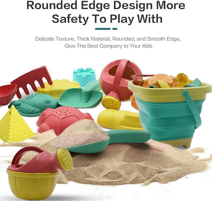 Beach Toys for Kids - Sand Toys Set Includes Collapsible Sand Bucket Shovel and Sand Rake Toy for Beach 12 PCS, Sandbox Toys Sandcastle Building Kit (A) nirvanaguru
