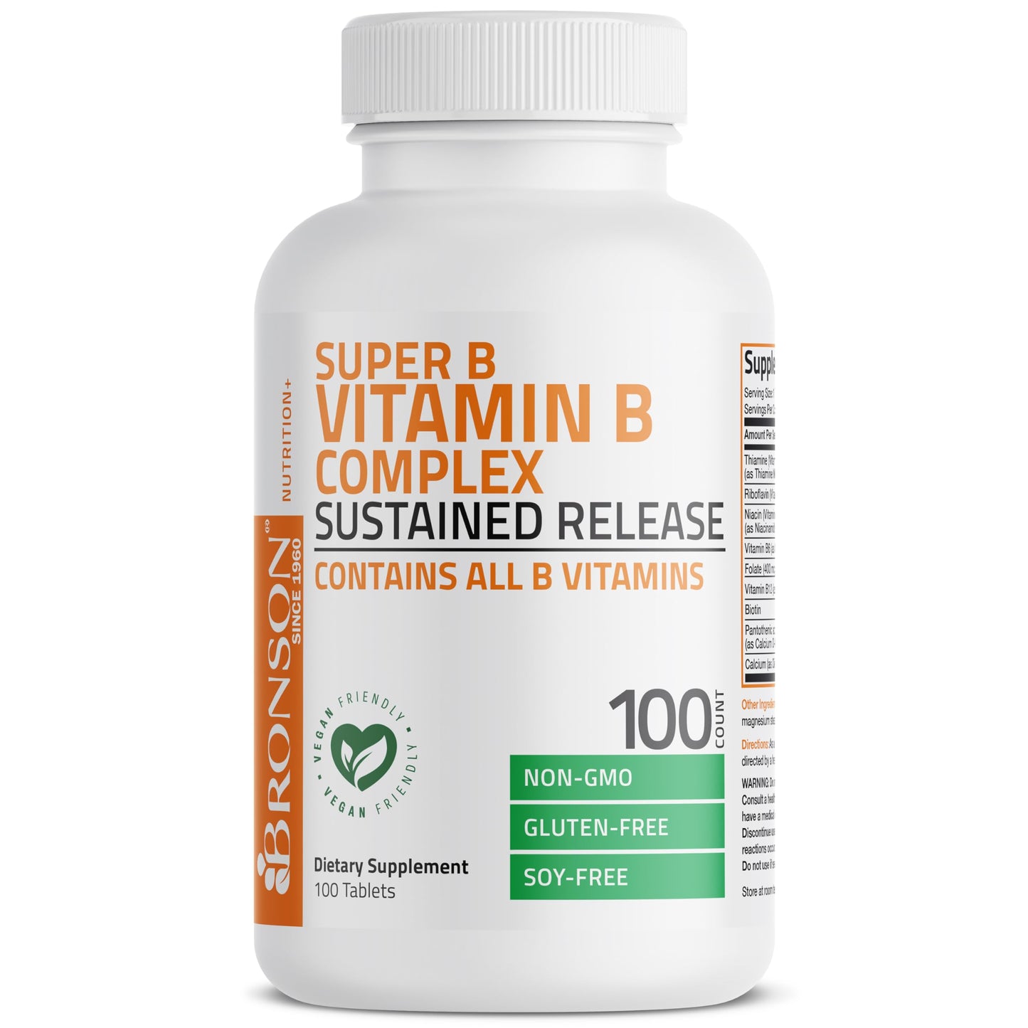 Bronson Super B Vitamin B Complex Sustained Slow Release (Vitamin B1, B2, B3, B6, B9 - Folic Acid, B12) Contains All B Vitamins 60 Tablets Nirvana Guru