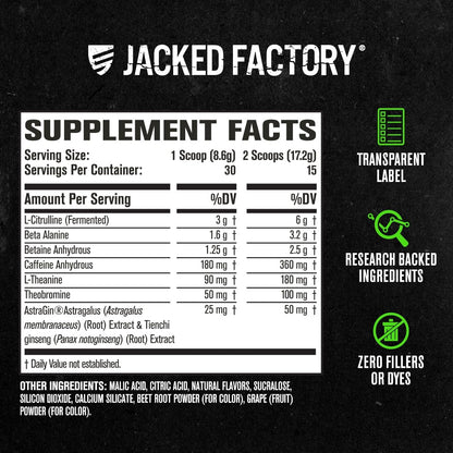Jacked Factory NITROSURGE Pre Workout Supplement - Energy Booster, Instant Strength Gains, Clear Focus & Intense Pumps - NO Booster & Powerful Preworkout Energy Powder - 30 Servings, Blue Raspberry