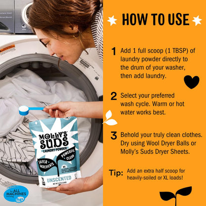 Molly's Suds Super Powder Detergent | Extra Strength Laundry Soap, Stain Fighting | Sensitive Skin | Simple, Effective Ingredients | 60 Loads - Lavender