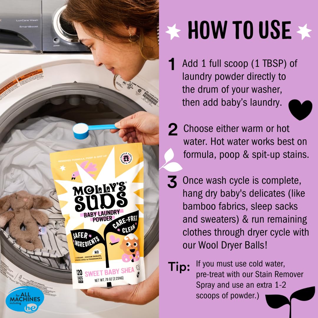 Molly's Suds Baby Laundry Detergent Powder | Removes Formula, Poop & Spit-Up Stains | Extra Gentle for Newborns (Sweet Baby Shea) Nirvana Guru