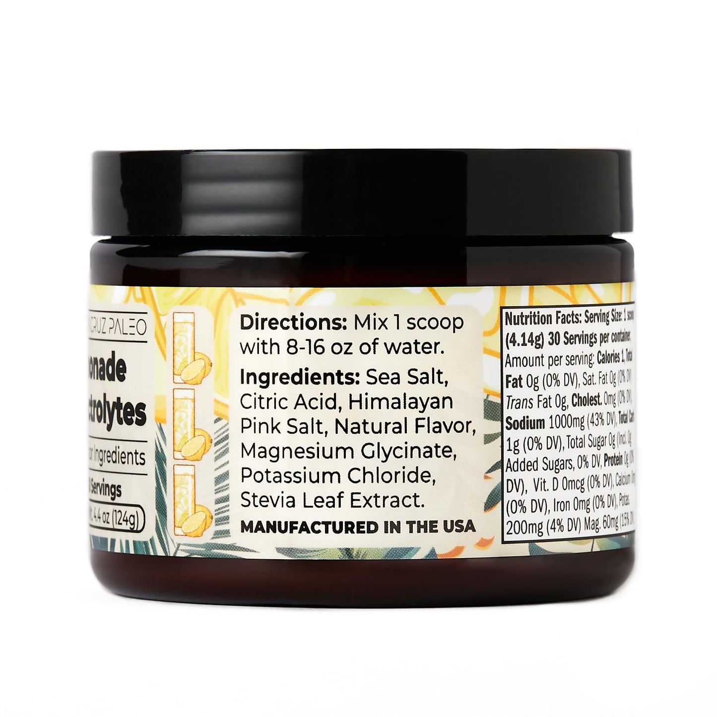 Santa Cruz Paleo Electrolyte Powder, Lemonade Flavor, Sugar Free Hydration Drink Mix with Himalayan Pink Salt, Sea Salt, Magnesium Glycinate, Potassium Chloride, Sweetened with Stevia, 30 Servings