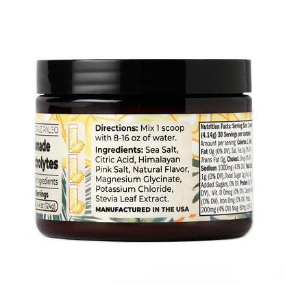 Santa Cruz Paleo Electrolyte Powder, Lemonade Flavor, Sugar Free Hydration Drink Mix with Himalayan Pink Salt, Sea Salt, Magnesium Glycinate, Potassium Chloride, Sweetened with Stevia, 30 Servings