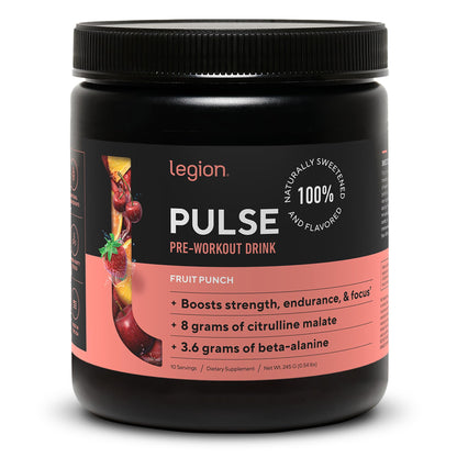LEGION Pulse Pre Workout Supplement - All Natural Nitric Oxide Preworkout Drink to Boost Energy, Creatine Free, Naturally Sweetened, Beta Alanine, Citrulline, Alpha GPC (Fruit Punch) Nirvana Guru