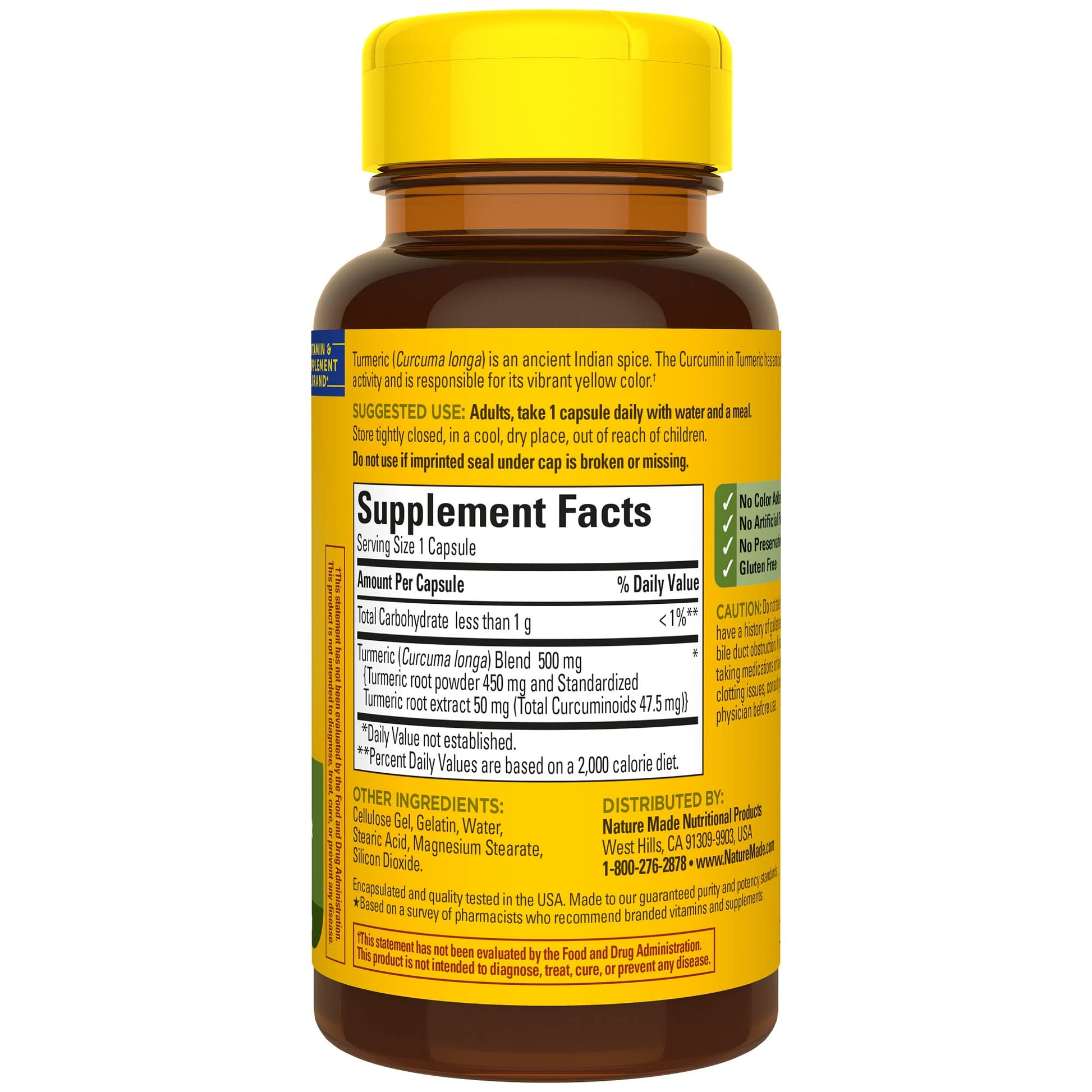 Nature Made Turmeric Curcumin 500 mg, Herbal Supplement for Antioxidant Support, 120 Capsules, 120 Day Supply - Nirvana Guru