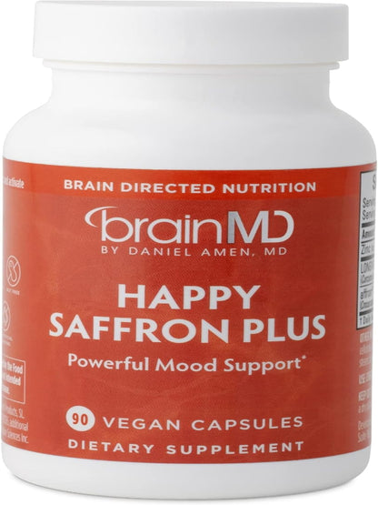 Dr Amen BrainMD Happy Saffron Plus - 90 Capsules - With Saffron Flower Extract, Curcumin & Zinc - Vegan, Gluten Free - 30 Servings Nirvana Guru