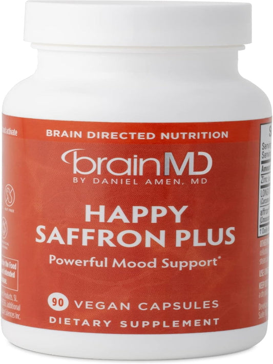 Dr Amen BrainMD Happy Saffron Plus - 90 Capsules - With Saffron Flower Extract, Curcumin & Zinc - Vegan, Gluten Free - 30 Servings Nirvana Guru
