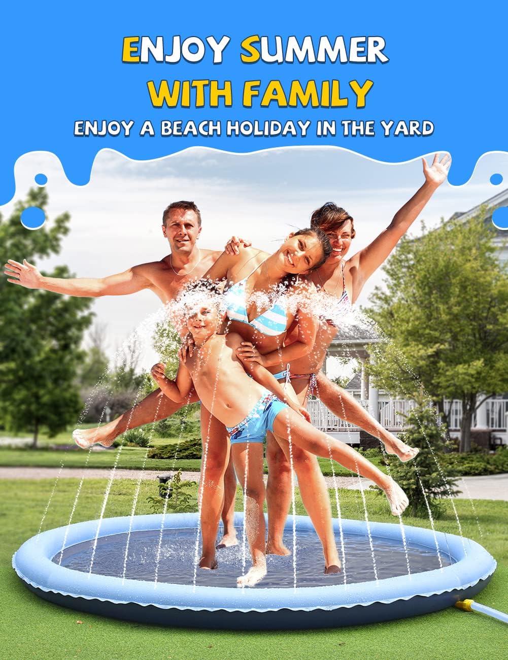 VISTOP Non-Slip Splash Pad for Kids and Dog, Thicken Sprinkler Pool Summer Outdoor Water Toys - Fun Backyard Fountain Play Mat for Baby Girls Boys Children or Pet Dog (67 inch, Blue&Blue) nirvanaguru